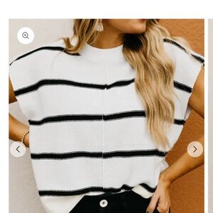 White and Black Striped Knit Top